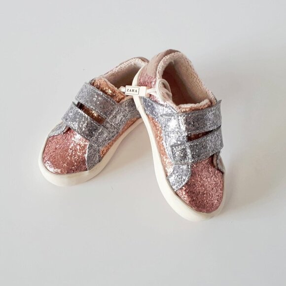 NWOT Zara Baby rose gold, gold & silver shiny glitter effect sneakers - Picture 9 of 15